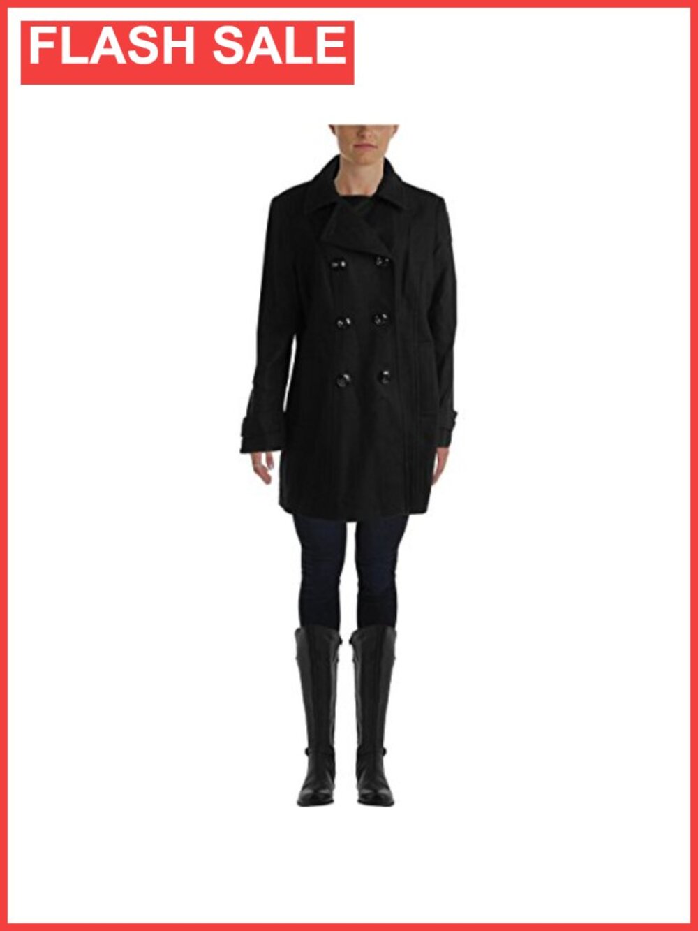 Classic Double Breasted Wool Pea Coat Notch Lapel Fitted
